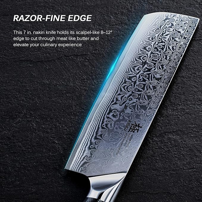 KYOKU Nakiri Knife - 7" - Shogun Series - Japanese VG10 Steel Core Damascus Blade - with Sheath & Case