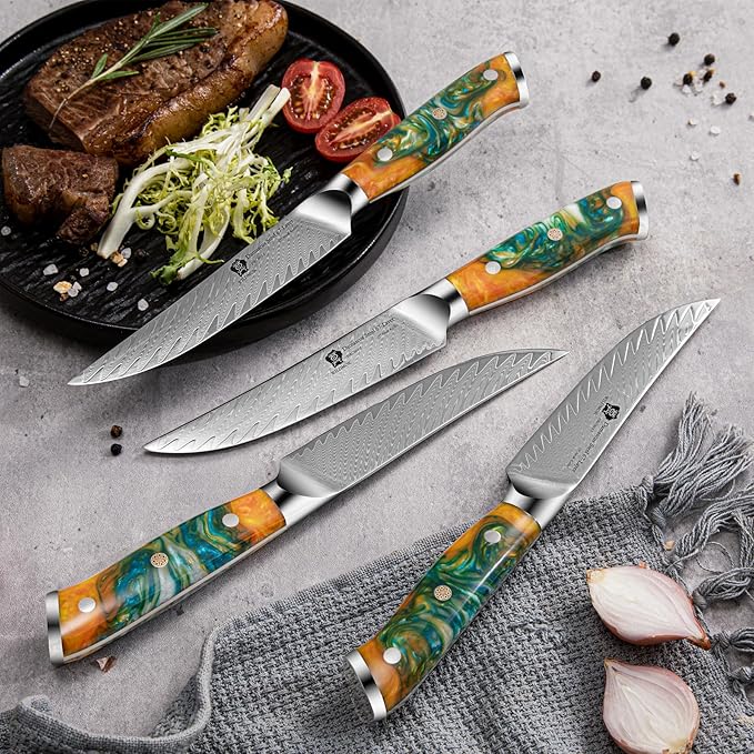 WILDMOK Steak Knives, 5 inch Non Serrated Steak Knife Set of 4, Japanese Damascus VG10 Steel Steak Knives,Premium Steak Knives Set with Gift Box