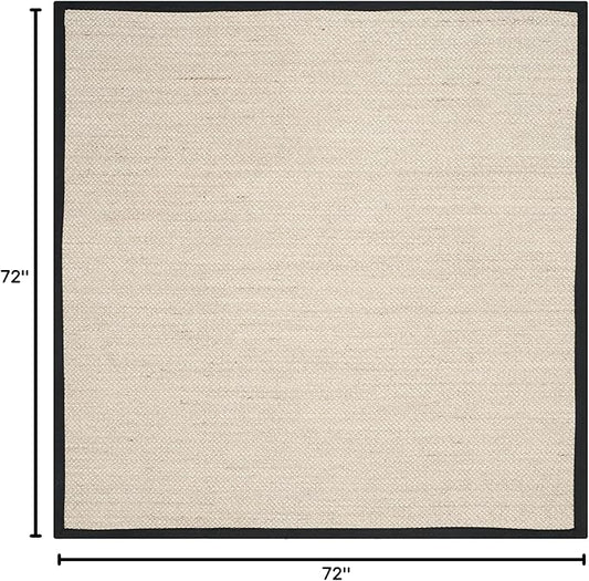 SAFAVIEH Area Rug 6' Square - Natural Fiber Collection - Marble & Black, Sisal, Woven Design with Border (NF143A)