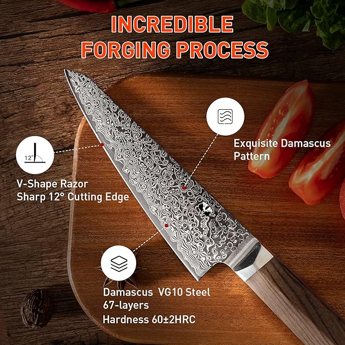 Chef Knife 6 inch, Professional Chef Knife VG 10 Damascus Super Steel 67-Layer Razor Sharp Kiritsuke Knife with Natural Wood Handle