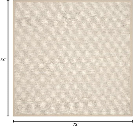 SAFAVIEH Area Rug 6' Square - Natural Fiber Collection - Marble & Linen Color, Sisal, Woven Design with Border (NF143B)