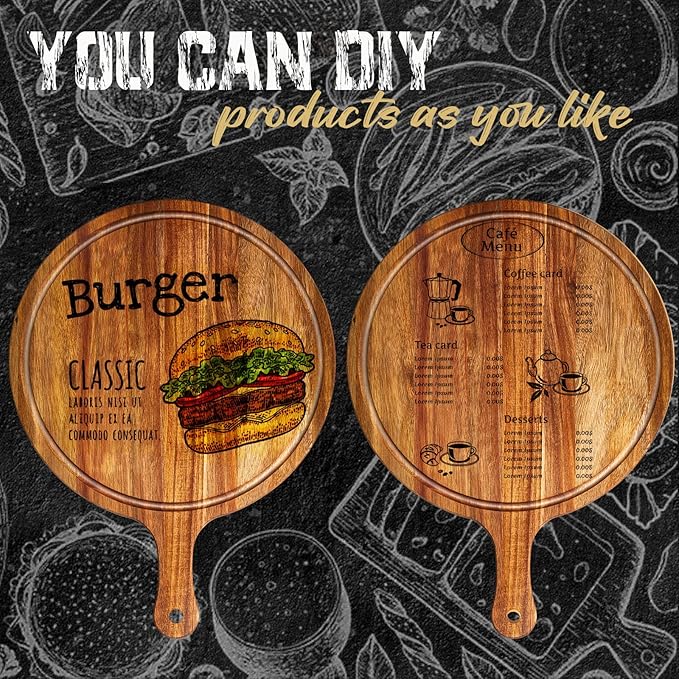 Nuenen 20 Pcs Round Wood Cutting Board with Handle Acacia Bamboo Wooden Serving Kitchen Chopping Boards for Pizza, Bread, Cheese, Charcuterie, Fruit, Vegetables(Acacia)
