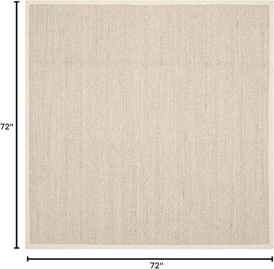 SAFAVIEH Area Rug 6' Square - Natural Fiber Collection - Marble & Beige, Sisal, Woven Design with Border (NF143C)