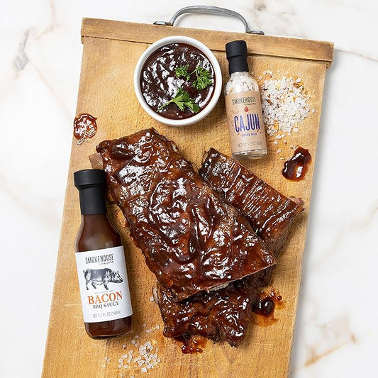 Smokehouse by Thoughtfully, Ultimate BBQ Sampler Set, Vegan and Vegetarian, Includes a Variety of Flavorful USA Made BBQ Sauces, Rubs, and Salts for Smoking and Grilling in Sample Size Glass Bottles