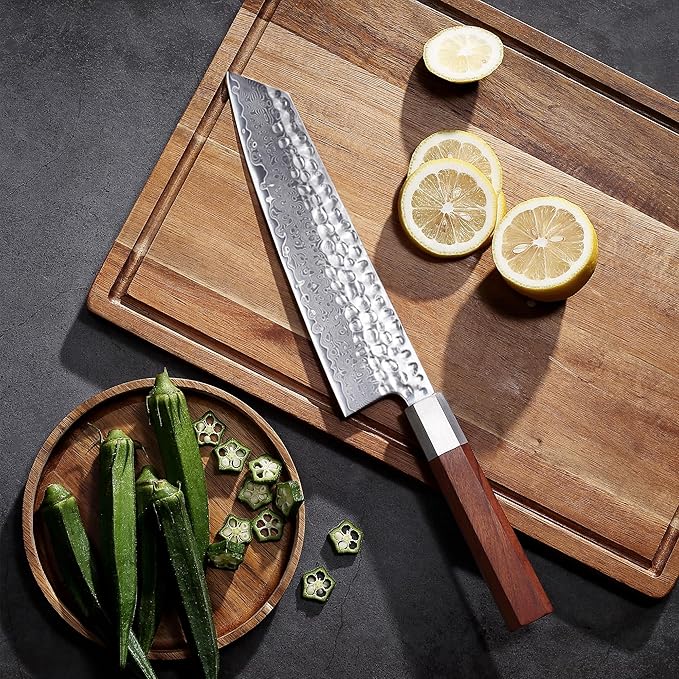 YOTSUBA 8 inch Japanese Gyuto Chef Knife,Professional Hand Forged Damascus Japanese Kitchen Knife,Ultra Sharp kitchen knives with Durable Ergonomic Wood Handle