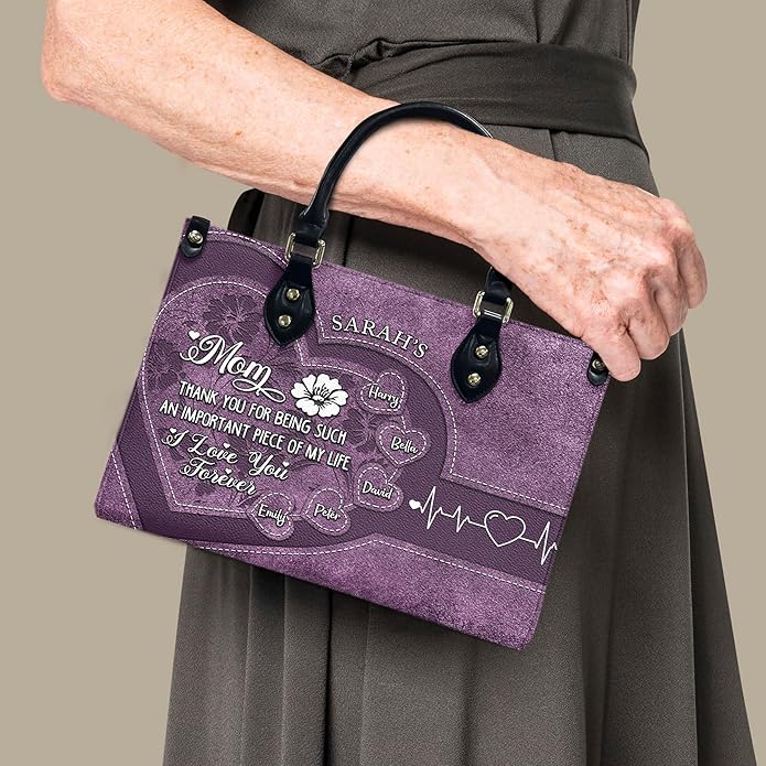 THUYPT Personalized Birth Flower Leather Bag for Mom, Women Faux Leather Handbags with Ziplock, Mother's Day Gifts