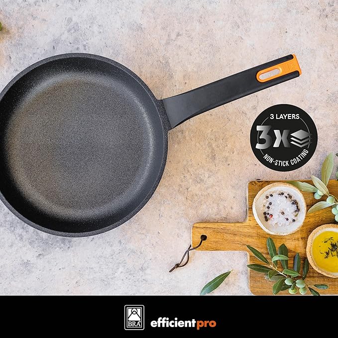BRA COOKWARE Efficient Pro 2 Frying Pan Set | 8 + 10.2 inches Cast Aluminum Frypans | Profile Plus Non-Stick | All Heat Sources Compatible | PFOA Free | Heat-Resistant Handle | Non Deformable