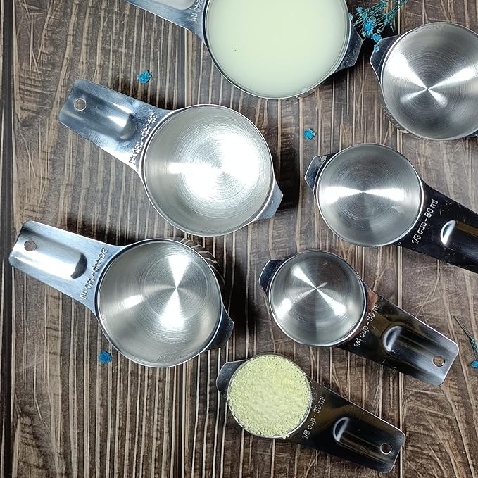 Measuring Cups Set, 18/8 Stainless Steel Measuring Cups Set of 7 for Drying & Liquid, Metric & US Nesting Measuring Tools for Kitchen & Baking