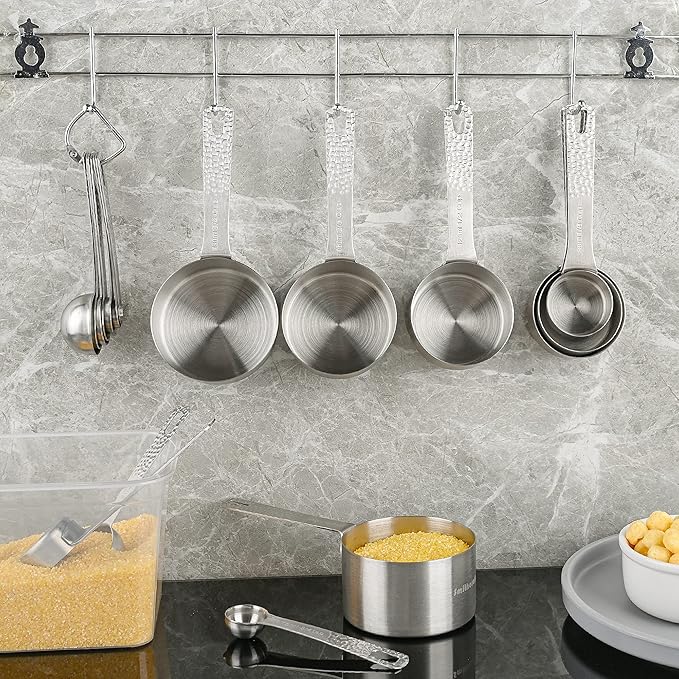 Measuring Cups and Spoons Set 19, Stainless Steel Measuring Cups and Spoons Set for Baking, Metric &US Metal Kitchen 8 Measuring Cup & 9 Measure Spoon & Equivalents & Leveler Set
