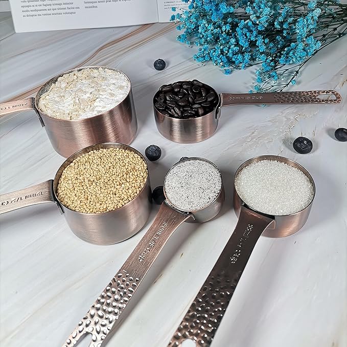 Stainless Steel Copper Plated 7 Piece Nesting Measuring Cup Set - 6 Copper Measuring Cups, 1 Ring