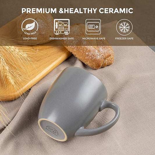 GBHOME 12oz Coffee Mugs Set of 6, Large Ceramic Coffee Mugs for Man, Woman, Dad, Mom, Modern Coffee Mugs Set with handle for Tea/Latte/Cappuccino/Milk/Cocoa. Dishwasher&Microwave Safe,Matte Grey