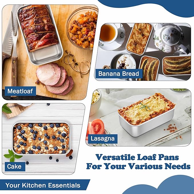 TeamFar Mini Loaf Pan, 3 PCS Stainless Steel Loaf Pans for Baking Bread, 6.3 x 3.5 Inch Bread Baking Pan for Homemade Bread, Meatloaf, Cake and Brownies, Non-Toxic, Oven & Dishwasher Safe