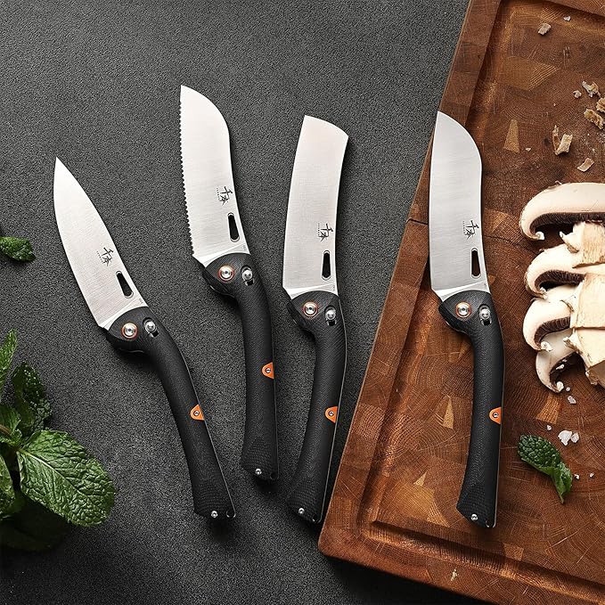 SENBON 440 Stainless Steel Super Sharp Pocket Folding Chef Knife - Peeling, Utility, Fruit Knife - G10 Handle - Camping, Barbecue, Outdoor - Clip, Portable