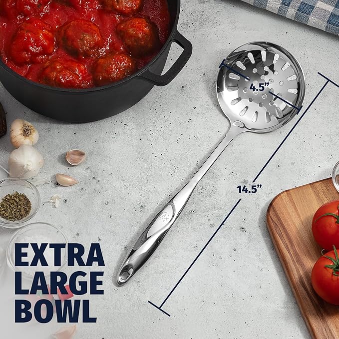 Zulay Kitchen Stainless Steel Slotted Serving Spoon - Large Frying Spoon Skimmer - Durable Utensil with Ergonomic, Easy to Use Handle - Easy to Clean, Perfect for at Home Cooks & Chefs - 14.5”