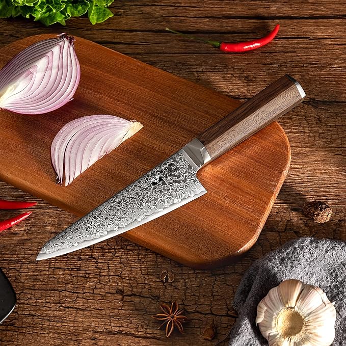 Chef Knife 6 inch, Professional Chef Knife VG 10 Damascus Super Steel 67-Layer Razor Sharp Kiritsuke Knife with Natural Wood Handle