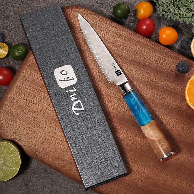 Kitchen Utility Knife 5 Inch, Japanese VG10 Steel Damascus Paring knife, Small Kitchen chef Knife with Gift Box and Resin Wood Handle, Ideal Birthday Gift for Men and Women