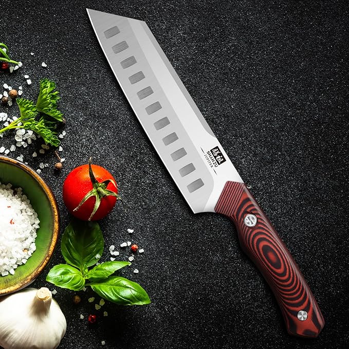 SHAN ZU Sushi Knife, Swedish Steel 14C28N Santoku Chef Knife High-Class Professional Europe Style 7 inch Cooking Meat Vegetable Knives, Ultra Sharp Chef Knives with Upgraded Two-tone G10 Handle