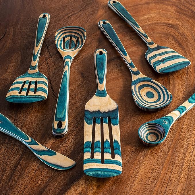 Totally Bamboo Baltique Mykonos Collection 7 Piece Cooking Utensil Set, Safe for Nonstick
