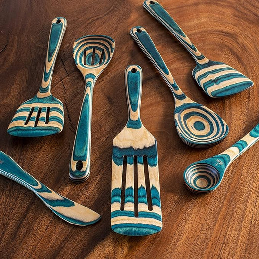 Totally Bamboo Baltique Mykonos Collection 7 Piece Cooking Utensil Set, Safe for Nonstick