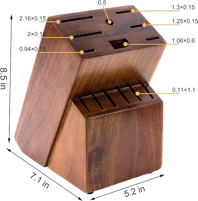 RedCall Universal Knife Block Holder,Large Wood Bamboo Knife Block without Knives,14 Slot Universal Knife Holder Countertop,Butcher Block Knife Storage Organizer for Kitchen (Brown)