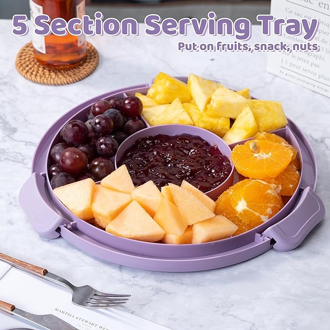 10in Plastic Cake Carrier with Handle, Round Cake Holder with Lid Pink Cake Container for 6in/8in/10in Cake(purple)