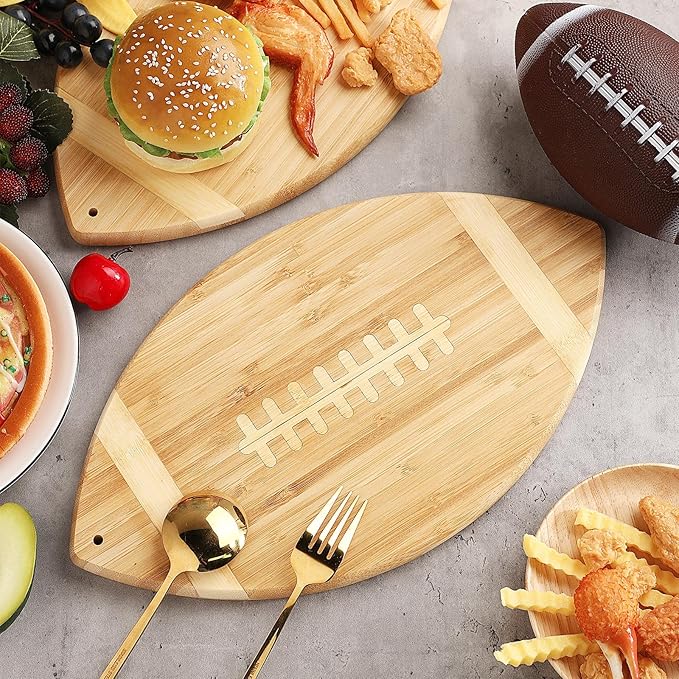 Foaincore 2 Pieces Football Cutting Board Bamboo Serving Tray 15 Inch Touchdown Engraved Charcuterie Cutting Board for Football Lovers Gift Themed Party Decoration Favor Supplies