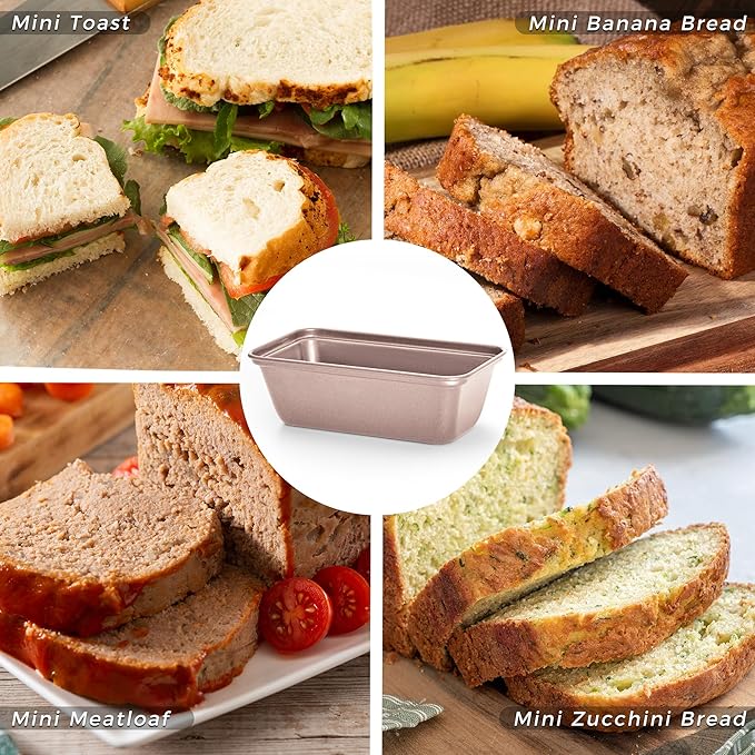 HONGBAKE Mini Loaf Pan for Baking Bread, Nonstick Small Banana Bread Tins Set of 3, 6 x 3.3 x 2 In Tiny Carbon Steel Meatloaf Pan - Rose Gold