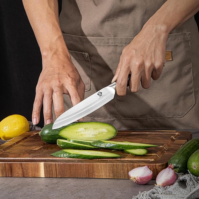 WILDMOK Knife Set, 7 Piece Kitchen Knife Set with Block Wooden, German Stainless Steel Sharp Chef Knife Set with Sharpener