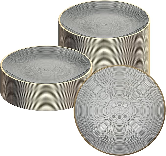 Restaurantware Plastic Plates 100 Pcs 7.25" Gold Rimmed Disposable Plates Heavy-Duty Black Translucent Rippled Plastic Dinner Servers for Party, Weddings, Salads, Desserts, and Appetizers
