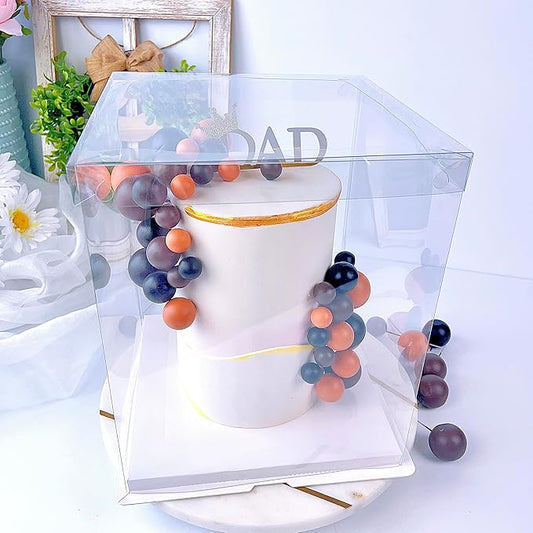 Square Clear Cake Boxes - Transparent Tall Cake Box with Ribbon - Gift Boxes with Lids for Birthday, Wedding, Party & Holiday (4 Sets, 10"L x 10"W x 12"H)