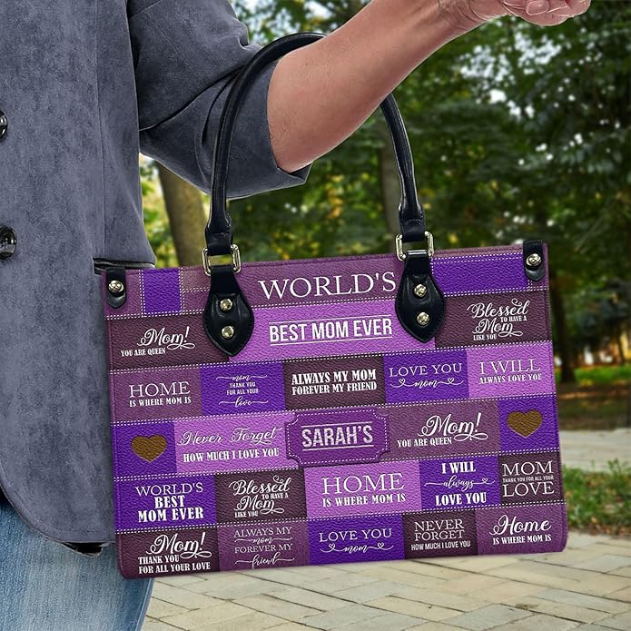 THUYPT Personalized Birth Flower Leather Bag for Mom, Women Faux Leather Handbags with Ziplock, Mother's Day Gifts