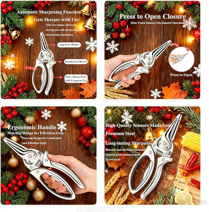 2025 New Heavy Duty Kitchen Scissors,Multifunctional Heavy-Duty Kitchen Shears,Stainless Steel Scissor,Scissors All Purpose for Food,All-Steel Chicken Bone Shears,for Chicken Meat Seafood Bone Cutting