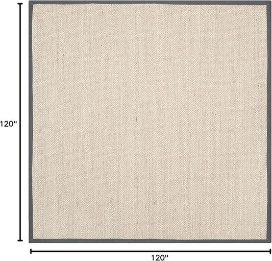 SAFAVIEH Area Rug 10' Square - Natural Fiber Collection - Marble & Beige, Sisal, Woven Design with Border (NF143C)