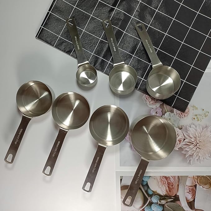 Measuring Cups Set, 18/8 Stainless Steel Measuring Cups for Dry & Liquid, Metal Measure Cups With Bonus Magnetic Conversion Chart for Kitchen & Baking