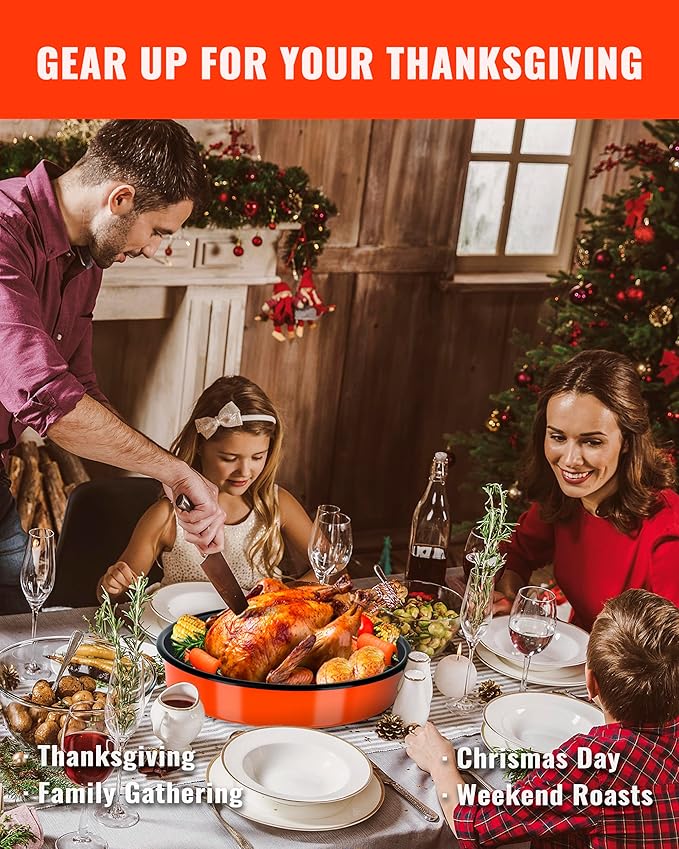 Round Roasting Pans Bakeware 4 Pack Enamelwere Baking Cake Pans Set Casserole Dishes 9/10/12/14inch Turkey Chichen Vegetables Roaster Oven Dishwasher Safe Thanksgivinfg Holiday (Orange)