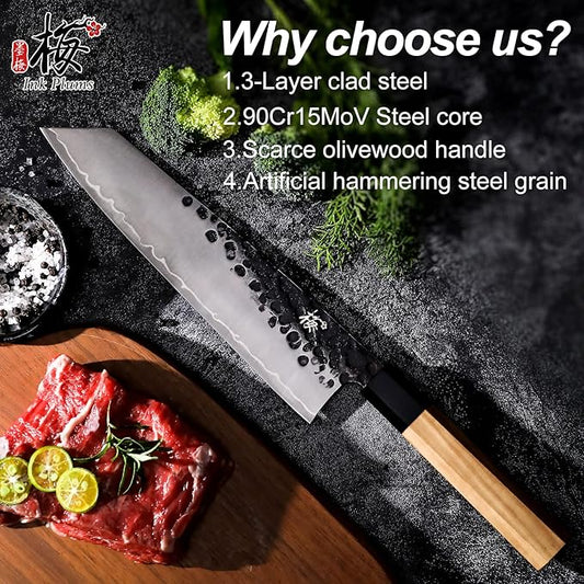 9 Inch Kitchen Kiritsuke Chef Knife, High Carbon Stainless Steel With Professional Hand Forged Cooking Knife, (Olivewood Handle & Gift Box)