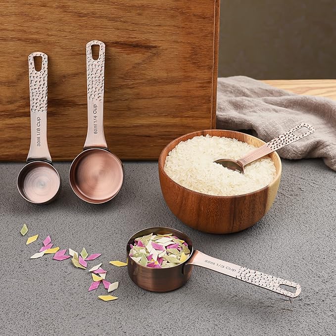 Stainless Steel Copper Plated 7 Piece Nesting Measuring Cup Set - 6 Copper Measuring Cups, 1 Ring