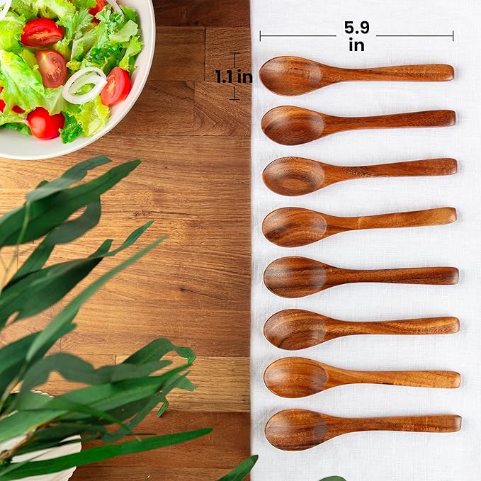 Zulay Kitchen Teak Wood Small Honey Spoons Set โ 8 Piece Mini Wooden Honey Dippers, Handcrafted Natural Teak Wood, Durable, Smooth Finish & Food-Safe Design