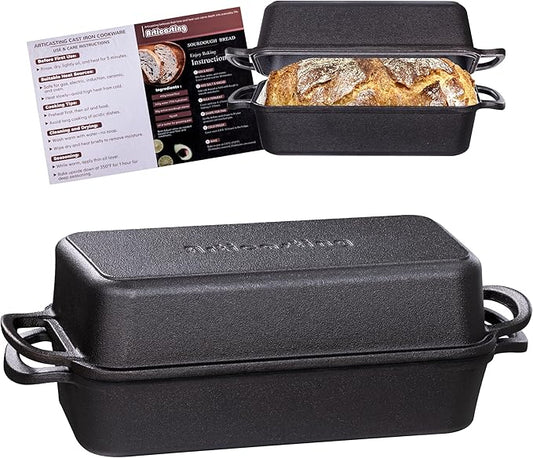 11x5 Inch Cast Iron Bread Loaf Pan With Lid,5.8 Qt Large Loaf Pan For Sourdough Bread Baking, Pre-Seasoned Heavy Duty Dutch Oven Bread Pan For a Crispy Crust