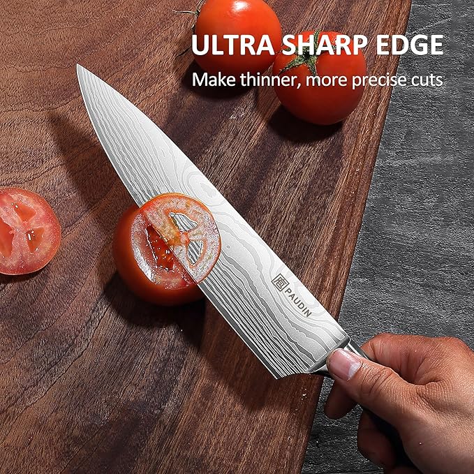 PAUDIN Chef Knife Set, 7 Pieces Kitchen Knife Set, High Carbon Stainless Steel, Ultra Sharp Knife Set, Professional Knives Set for Kitchen with Pakkawood Handle