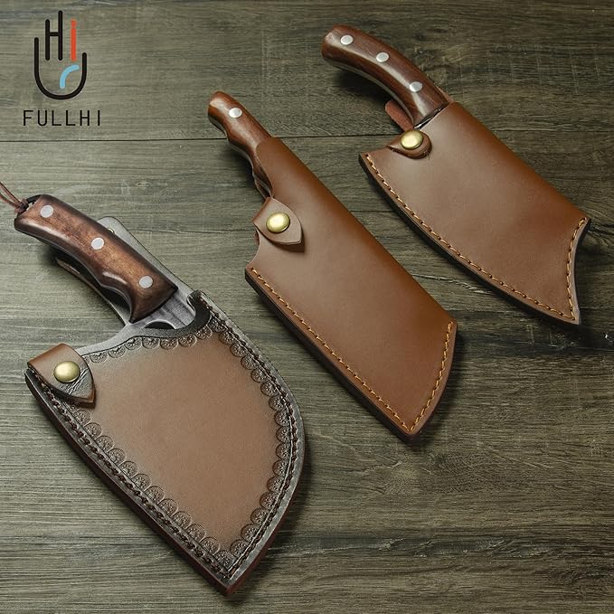 FULLHI Butcher Knife Set with Kitchen Shears, Hand Forged Chef Boning Knife With Scissors High Carbon Steel Carving Fish Chef Knife For Kitchen, Camping, BBQ