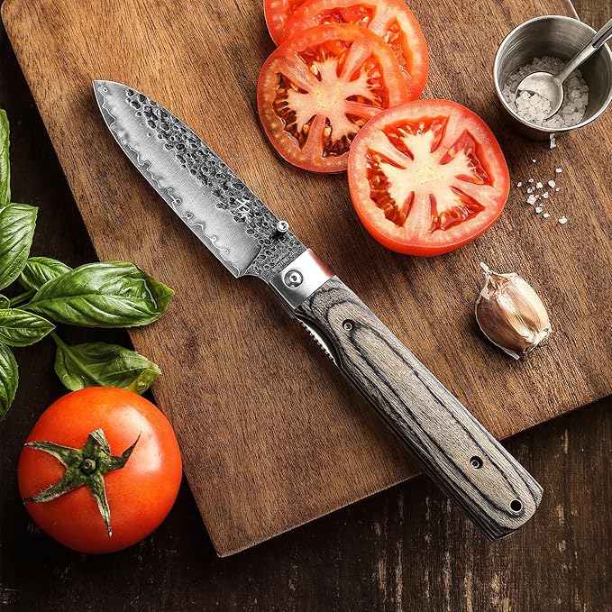 SENBON 440A Forged Stainless Steel Sharp Folding Chef Knife Peeling Utility Fruit Knife Colorful Wood Handle Camping Barbecue Outdoor Portable Fruit Knife