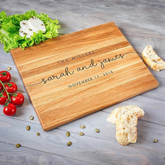 Personalized Oak Wood Cutting Board – Custom Engraving with Family Name – 8x12 Inches – Gift for Anniversary, Wedding, Christmas, Housewarming, Mother’s Day – Great for Parents and Friends