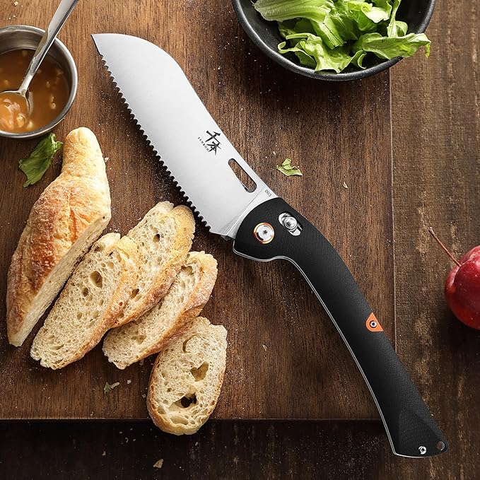 SENBON 440 Stainless Steel Super Sharp Pocket Folding Chef Knife Handle Camping Barbecue Outdoor Back Clip Portable
