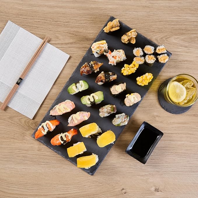 Restaurantware Slate Serving Tray 1 Pack of 15.7" x 7.8" Foam Feet Charcuterie Stone Plate Rustic Edges Freezable Black Serving Display Cheese Boards for Kitchen, Gourmet, Dining, Parties