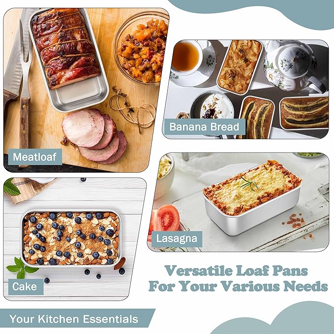 TeamFar Mini Loaf Pan, 4 PCS Stainless Steel Loaf Pans for Baking Bread, 6.3 x 3.5 Inch Bread Baking Pan for Homemade Bread, Meatloaf, Cake and Brownies, Non-Toxic, Oven & Dishwasher Safe
