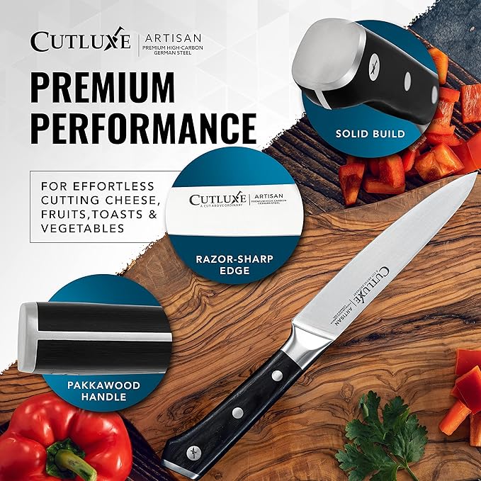 Cutluxe Kitchen Utility Knife, 5.5" Paring Kitchen Knife – Razor Sharp Blade, High Carbon German Steel, Full Tang Ergonomic Handle Design – Artisan Series