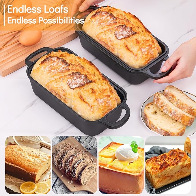 GRMImosa 2 in 1 Cast Iron Bread Loaf Pan with Lid, Loaf Pans for Baking Bread, Even Heat Distribution for Meatloaf, Homemade Bread