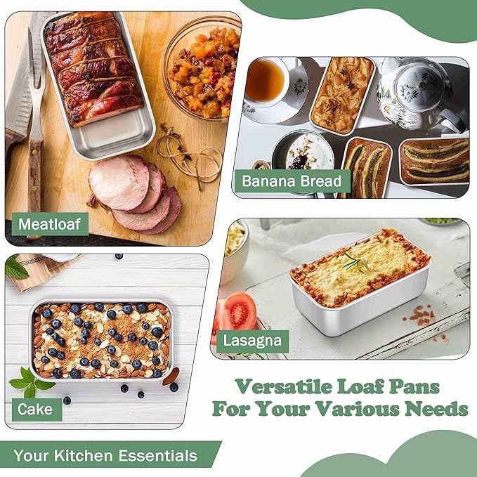 TeamFar Mini Loaf Pan, 6 PCS Stainless Steel Loaf Pans for Baking Bread, 6.3 x 3.5 Inch Bread Baking Pan for Homemade Bread, Meatloaf, Cake and Brownies, Non-Toxic, Oven & Dishwasher Safe