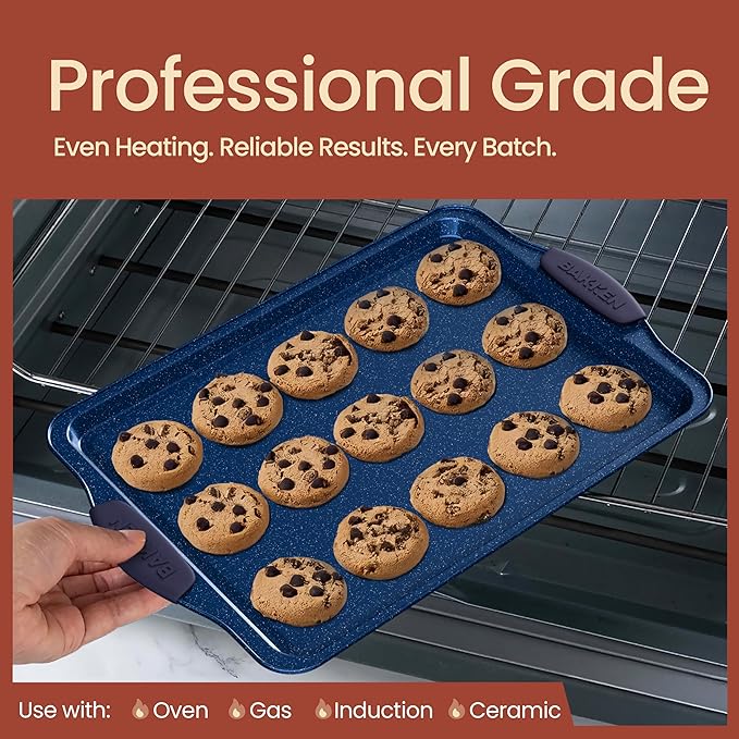 BAKKEN Kitchen Baking Pan Set - Nonstick Coating, Carbon Steel Bakeware Sets with Blue Silicone Handles, Baking Kitchen Essentials, PFOA, PFOS, PTFE Free, Oven Safe Tray (Up To 450° F), Set of 6